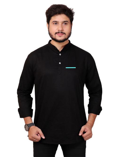 mandarin neck solid kurta - 20126808 - Very Small Image - 1