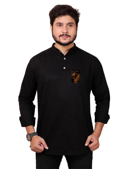 mandarin neck solid kurta - 20126832 - Very Small Image - 1