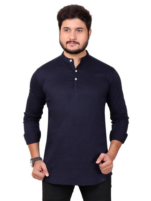 mandarin neck solid kurta - 20126946 - Very Small Image - 1