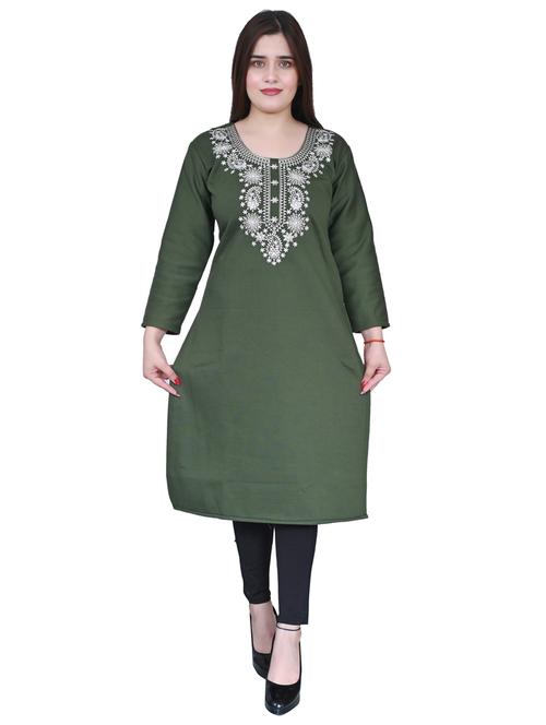 women green long sleeve woolen kurta - 20127000 - Very Small Image - 1