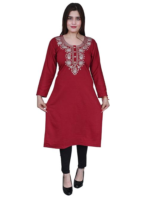 red long sleeve woolen kurti - 20127004 - Very Small Image - 1