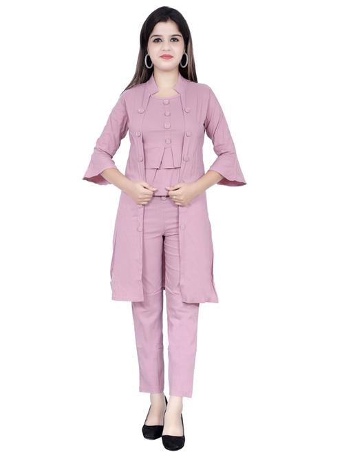 lavender solid top and trouser with jacket co-ord set - 20127050 - Very Small Image - 1