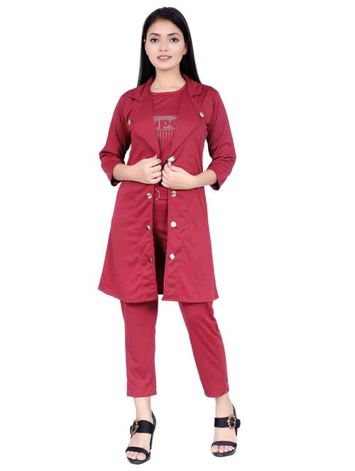 red solid top and trouser with jacket co-ord set - 20127082 - Very Small Image - 1