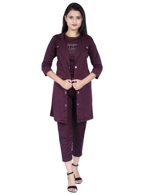 purple solid top and trouser with jacket co-ord set - 20127083 - Very Small Image - 1