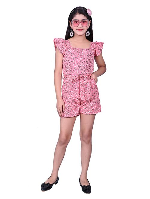 girls florals printed 3/4th jumpsuit - 20127106 - Very Small Image - 1