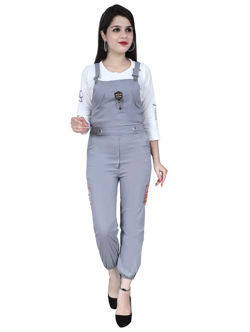 women grey solid dungaree - 20127149 - Very Small Image - 1