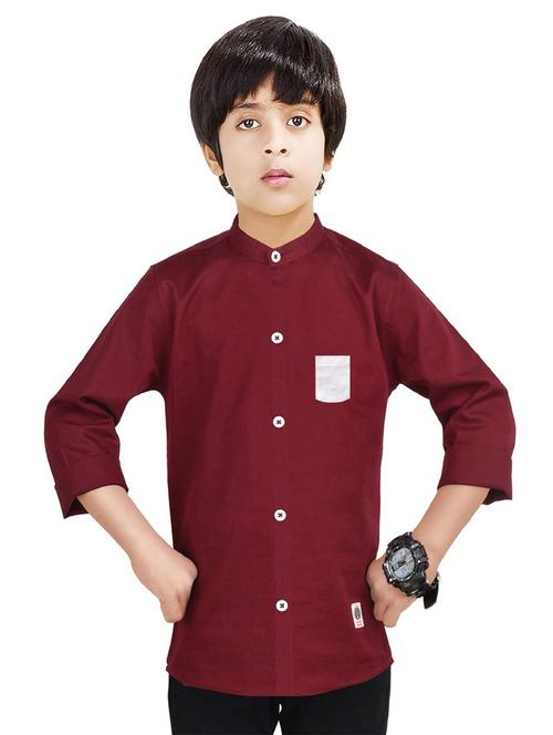boys mandarin neck solid shirt - 20127387 - Very Small Image - 1