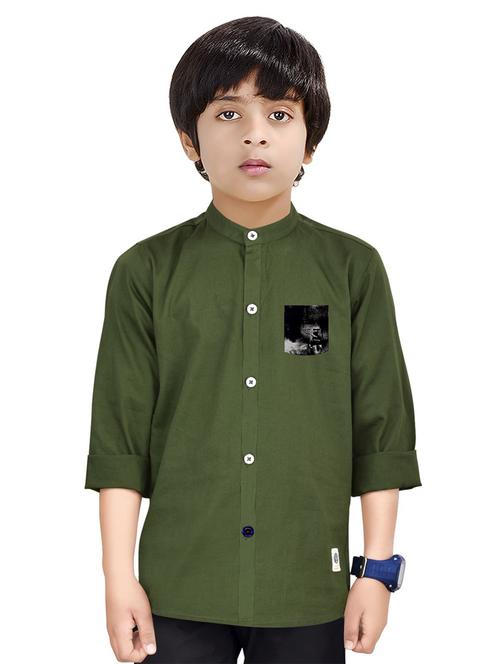 boys mandarin neck solid shirt - 20127392 - Very Small Image - 1