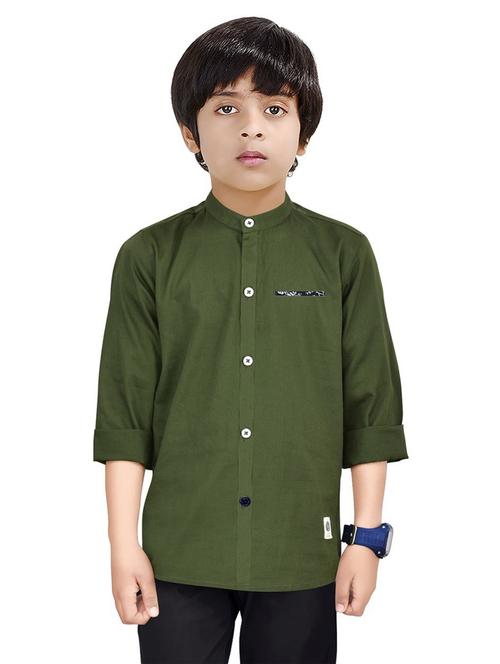 boys mandarin neck solid shirt - 20127400 - Very Small Image - 1