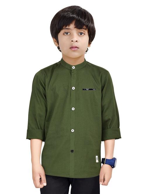 boys mandarin neck solid shirt - 20127412 - Very Small Image - 1
