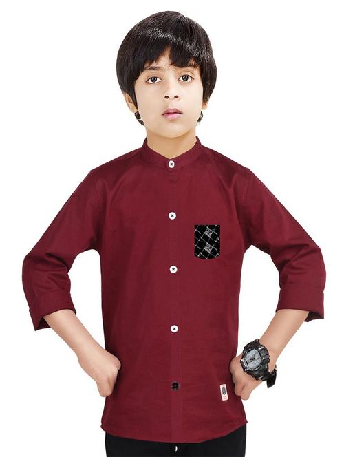 boys mandarin neck solid shirt - 20127420 - Very Small Image - 1