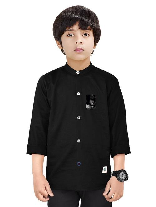 boys mandarin neck solid shirt - 20127427 - Very Small Image - 1