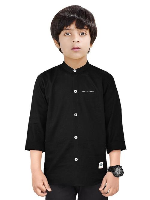 boys mandarin neck solid shirt - 20127467 - Very Small Image - 1