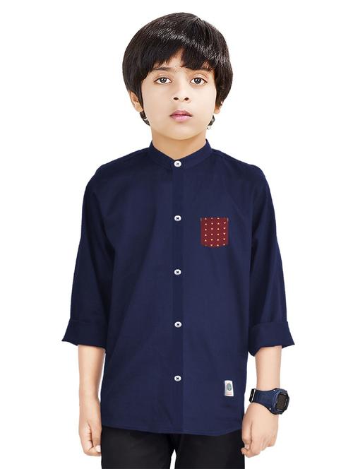 boys mandarin neck solid shirt - 20127476 - Very Small Image - 1