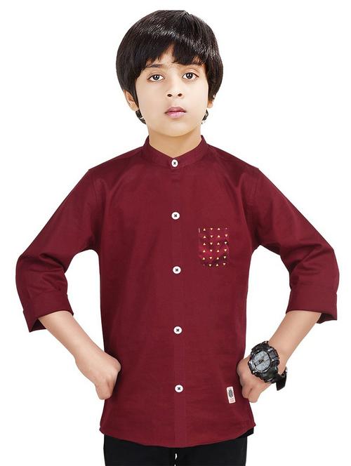 boys mandarin neck solid shirt - 20127489 - Very Small Image - 1