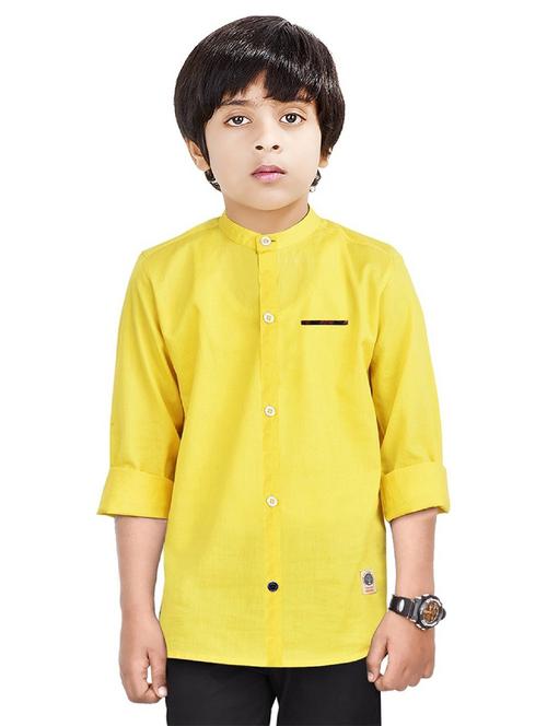 boys mandarin neck solid shirt - 20127510 - Very Small Image - 1