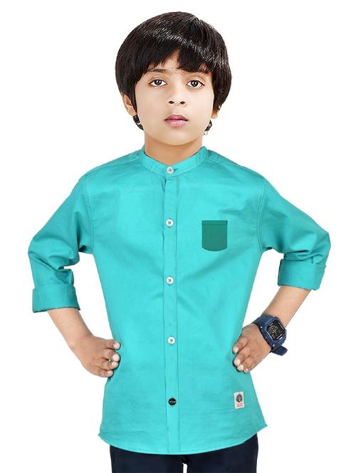 boys mandarin neck solid shirt - 20127536 - Very Small Image - 1