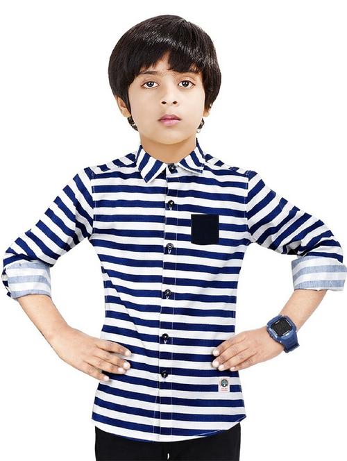 boys shirt collar neck striped shirt - 20127576 - Very Small Image - 1