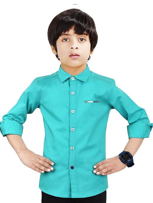 blue solid long sleeves causal shirt - 20128216 - Very Small Image - 1