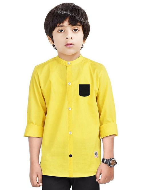 yellow solid long sleeves causal shirt - 20128254 - Very Small Image - 1