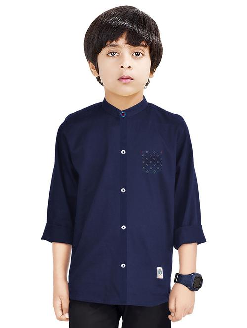 dark blue solid long sleeves causal shirt - 20128262 - Very Small Image - 1