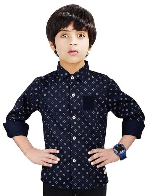 navy blue printed long sleeves causal shirt - 20128280 - Very Small Image - 1