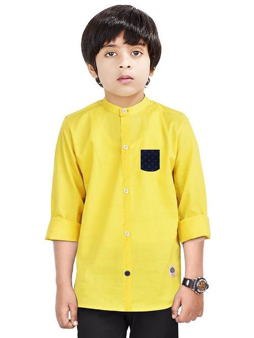 yellow solid long sleeves causal shirt - 20128288 - Very Small Image - 1