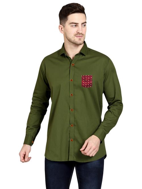 green cotton casual shirt - 20128488 - Very Small Image - 1