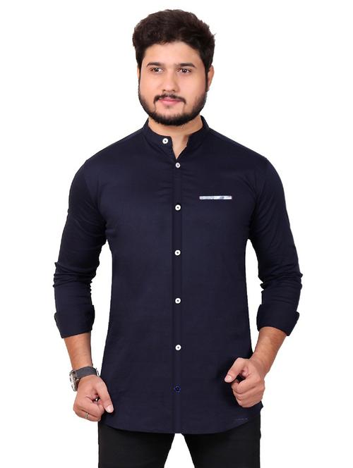 blue cotton casual shirt - 20128602 - Very Small Image - 1