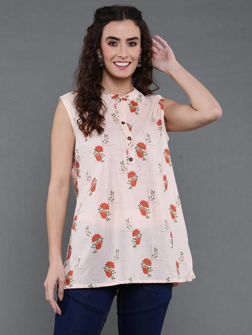 peach printed straight kurti - 20129297 - Very Small Image - 1