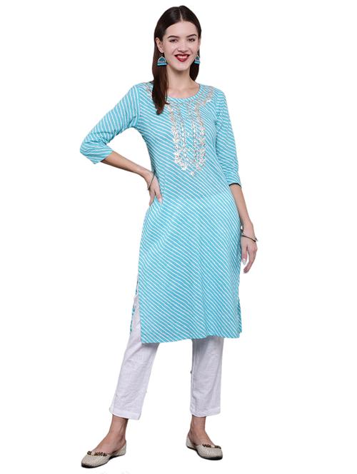 turquoise leheriya straight kurta - 20129328 - Very Small Image - 1