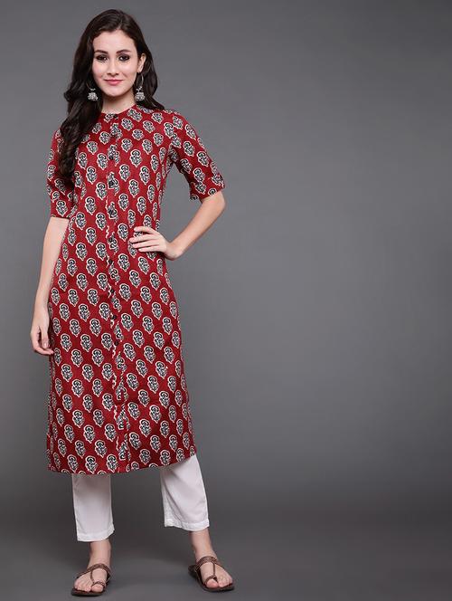 maroon printed straight kurta - 20129337 - Very Small Image - 1