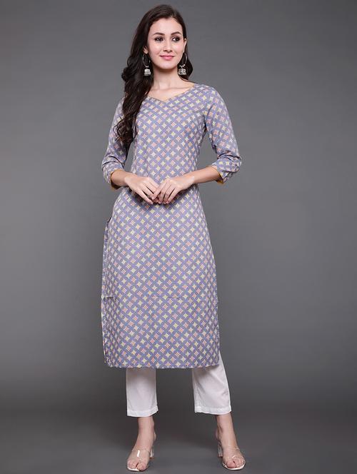 grey printed straight kurta - 20129338 - Very Small Image - 1