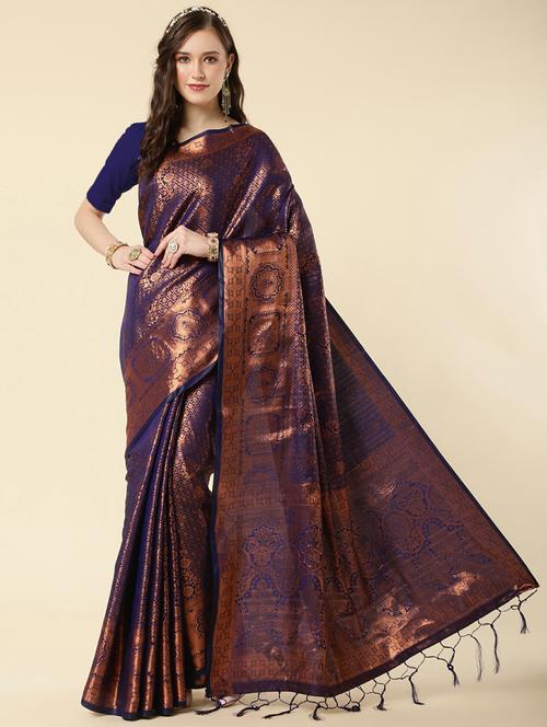 navy blue banarasi saree - 20129606 - Very Small Image - 1