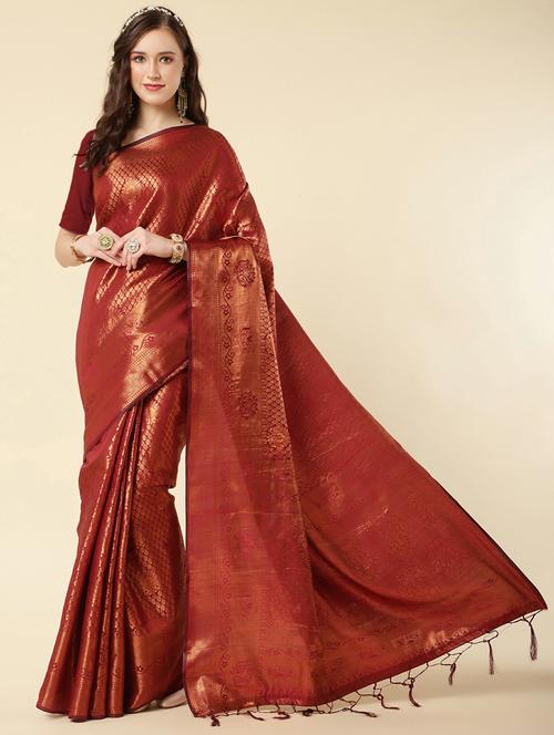 maroon art silk banarasi saree with blouse - 20129611 - Very Small Image - 1