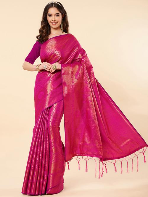 pink art silk banarasi saree with blouse - 20129613 - Very Small Image - 1