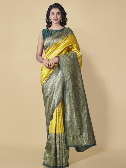 yellow banarasi saree with blouse - 20129631 - Very Small Image - 1