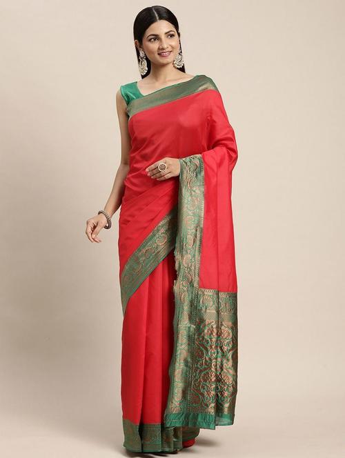 red art silk banarasi saree with blouse - 20129654 - Very Small Image - 1