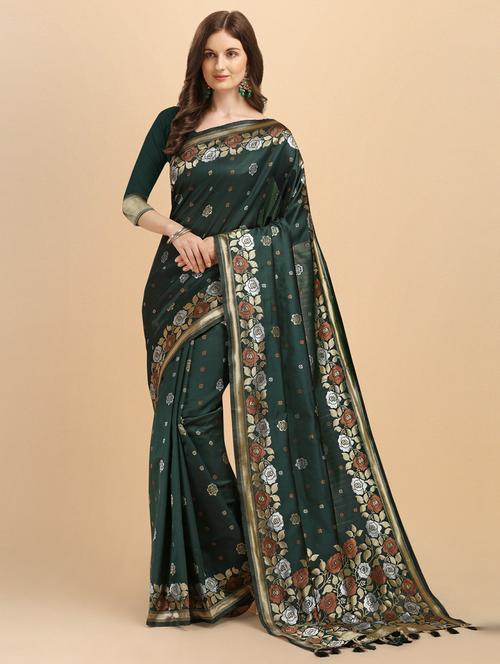 green art silk banarasi saree - 20129656 - Very Small Image - 1