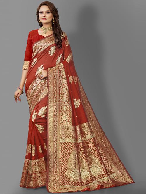 red art silk banarasi saree with blouse - 20129676 - Very Small Image - 1