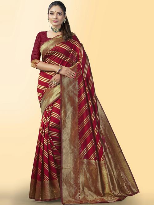 maroon banarasi saree with blouse - 20129682 - Very Small Image - 1