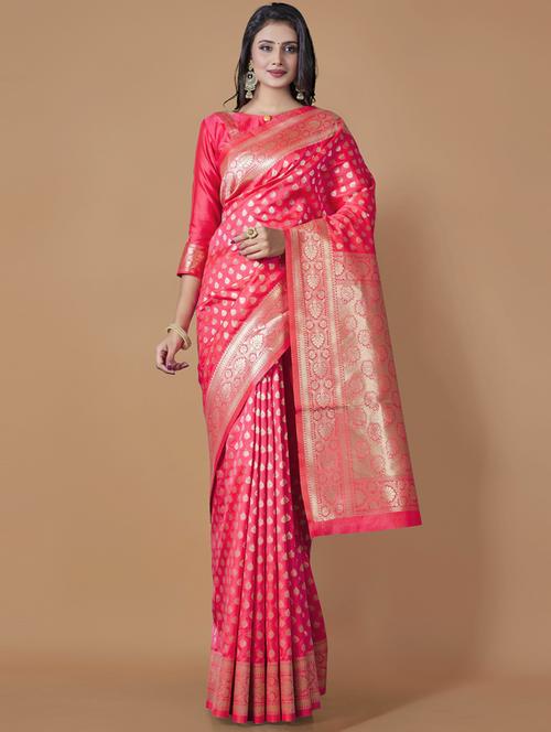 pink art silk banarasi saree with blouse - 20129686 - Very Small Image - 1