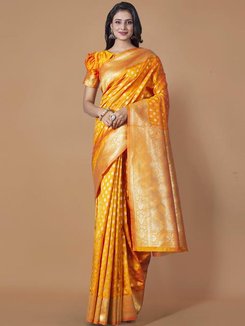 mustard banarasi saree - 20129688 - Very Small Image - 1