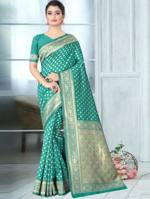 sea green banarasi saree with blouse - 20129695 - Very Small Image - 1