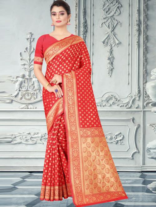 red art silk banarasi saree with blouse - 20129697 - Very Small Image - 1