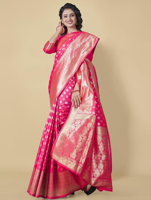 pink art silk banarasi saree with blouse - 20129698 - Very Small Image - 1