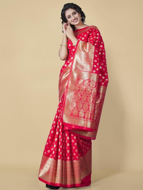 pink banarasi saree with blouse - 20129703 - Very Small Image - 1