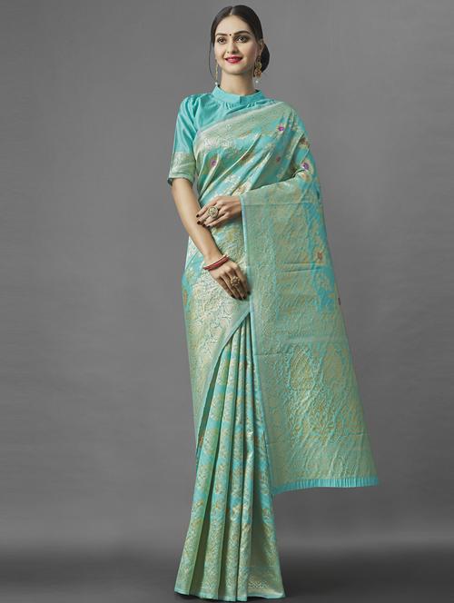 sea green banarasi saree with blouse - 20129731 - Very Small Image - 1