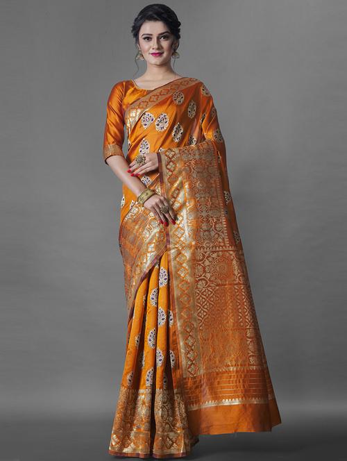 orange art silk banarasi saree - 20129732 - Very Small Image - 1