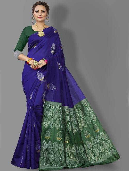blue art silk banarasi saree with blouse - 20129738 - Very Small Image - 1